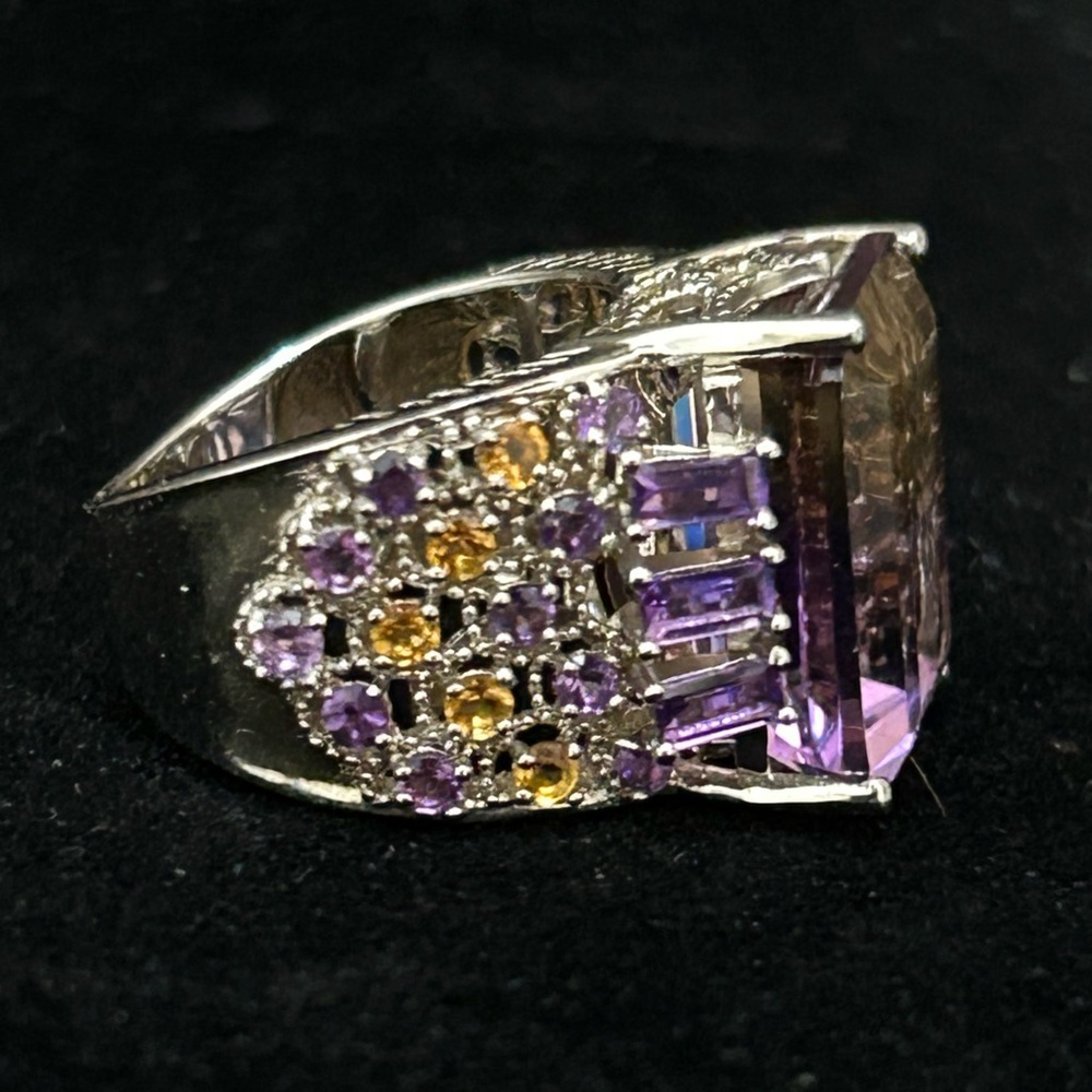 Gorgeous Ametrine Amethyst Citrine 925 Sterling Silver Statement Ring Size 6 - Picture 3 of 7